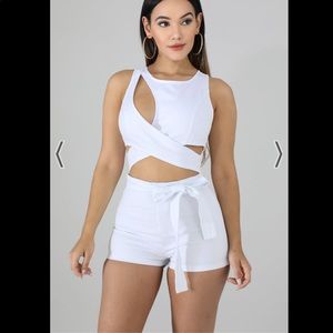 mebon white cut out jumpsuit denim stretch